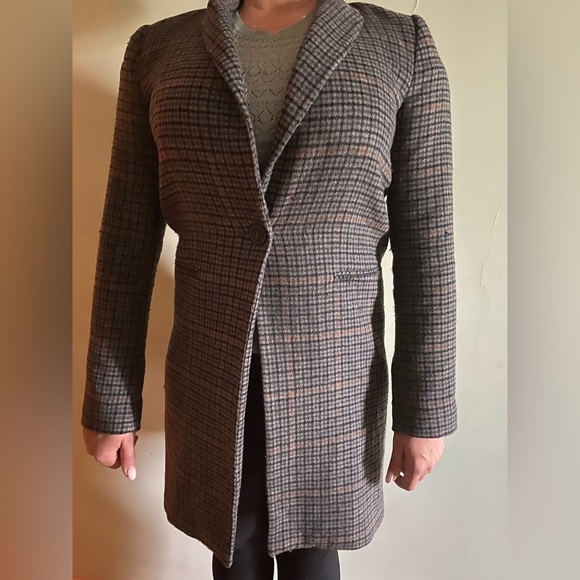 Zara Gray Plaid Pea Coat one button coat size S - Picture 5 of 5